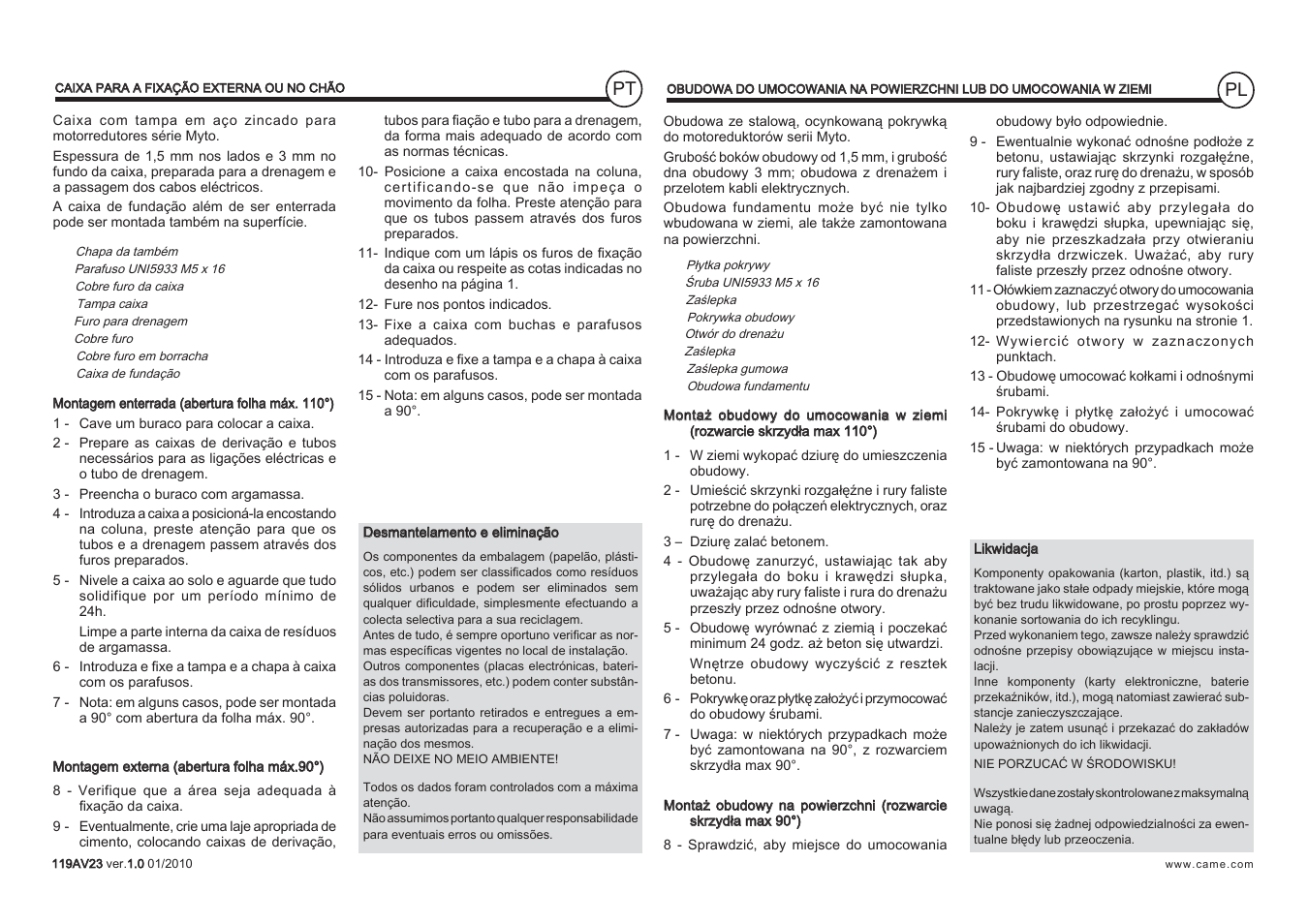 CAME Myto-C User Manual | Page 7 / 8