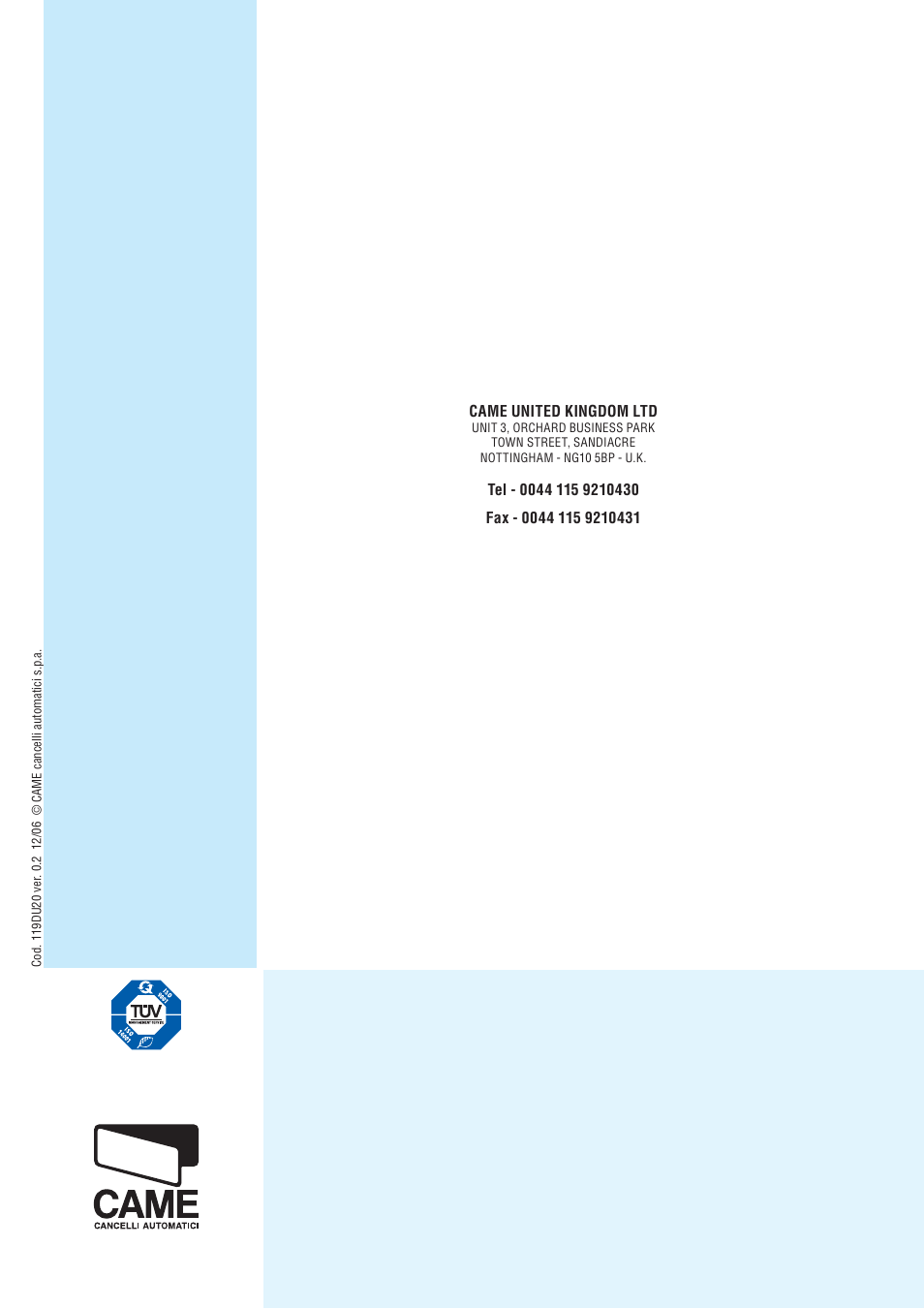 CAME Amico-S230 Kit User Manual | Page 14 / 14
