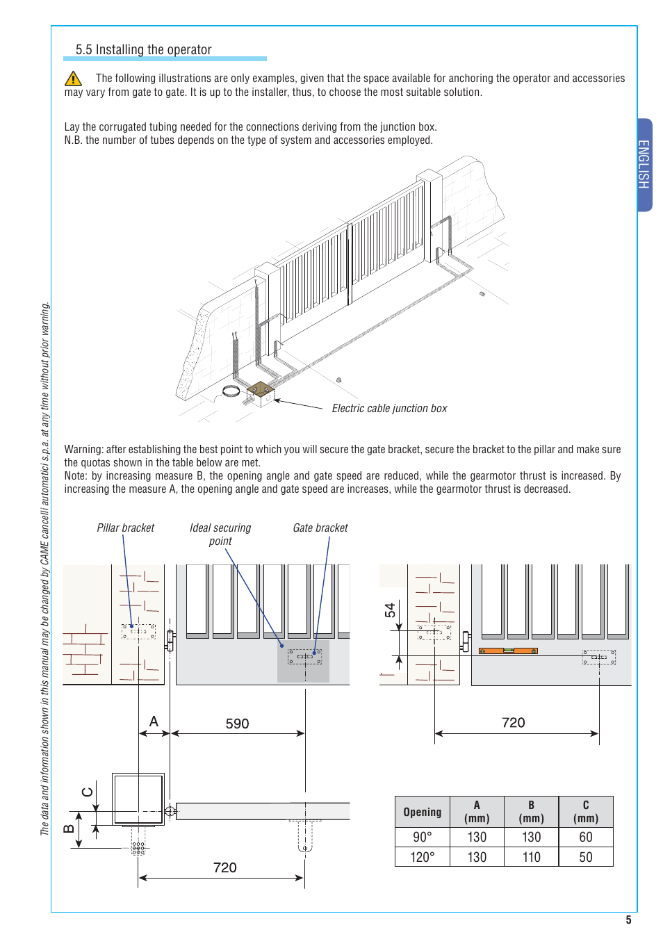 English, 5 installing the operator | CAME Amico-S230 Kit User Manual | Page 5 / 14