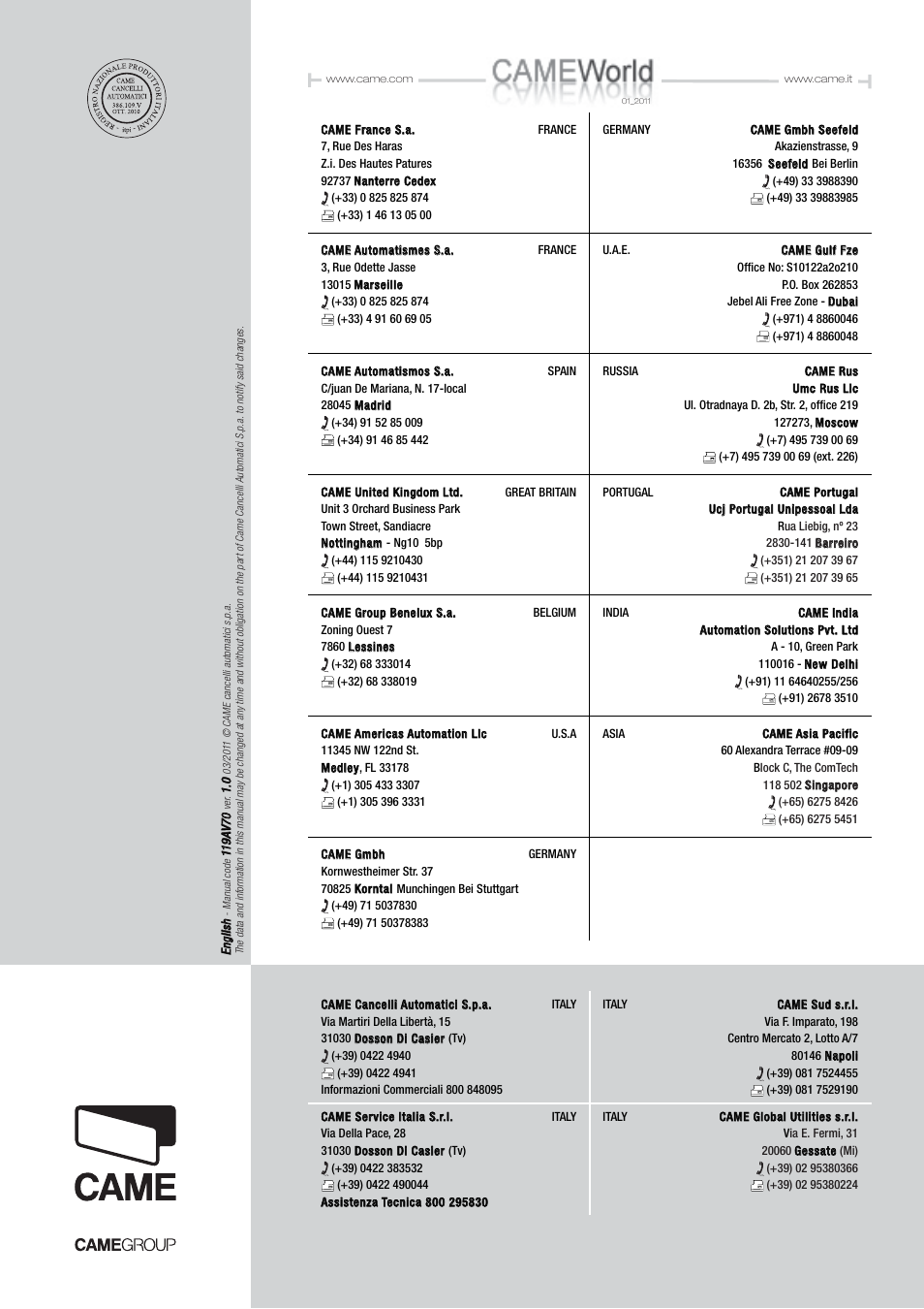 CAME Frog-PM User Manual | Page 18 / 18