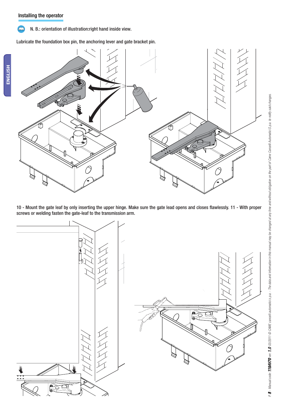 Installing the operator | CAME Frog-PM User Manual | Page 8 / 18