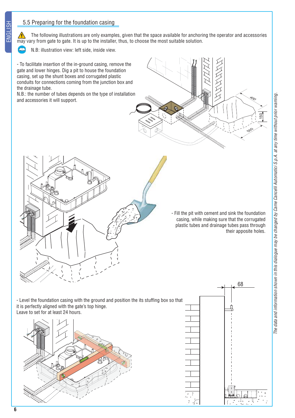 English, 5 preparing for the foundation casing | CAME FrogJ-S Kit User Manual | Page 6 / 16