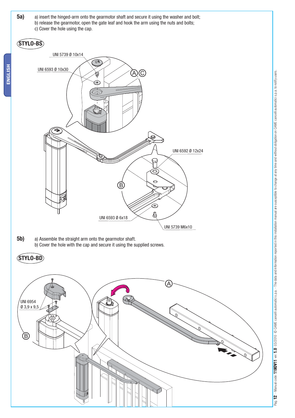 Stylo-bs stylo-bd | CAME Stylo User Manual | Page 12 / 20