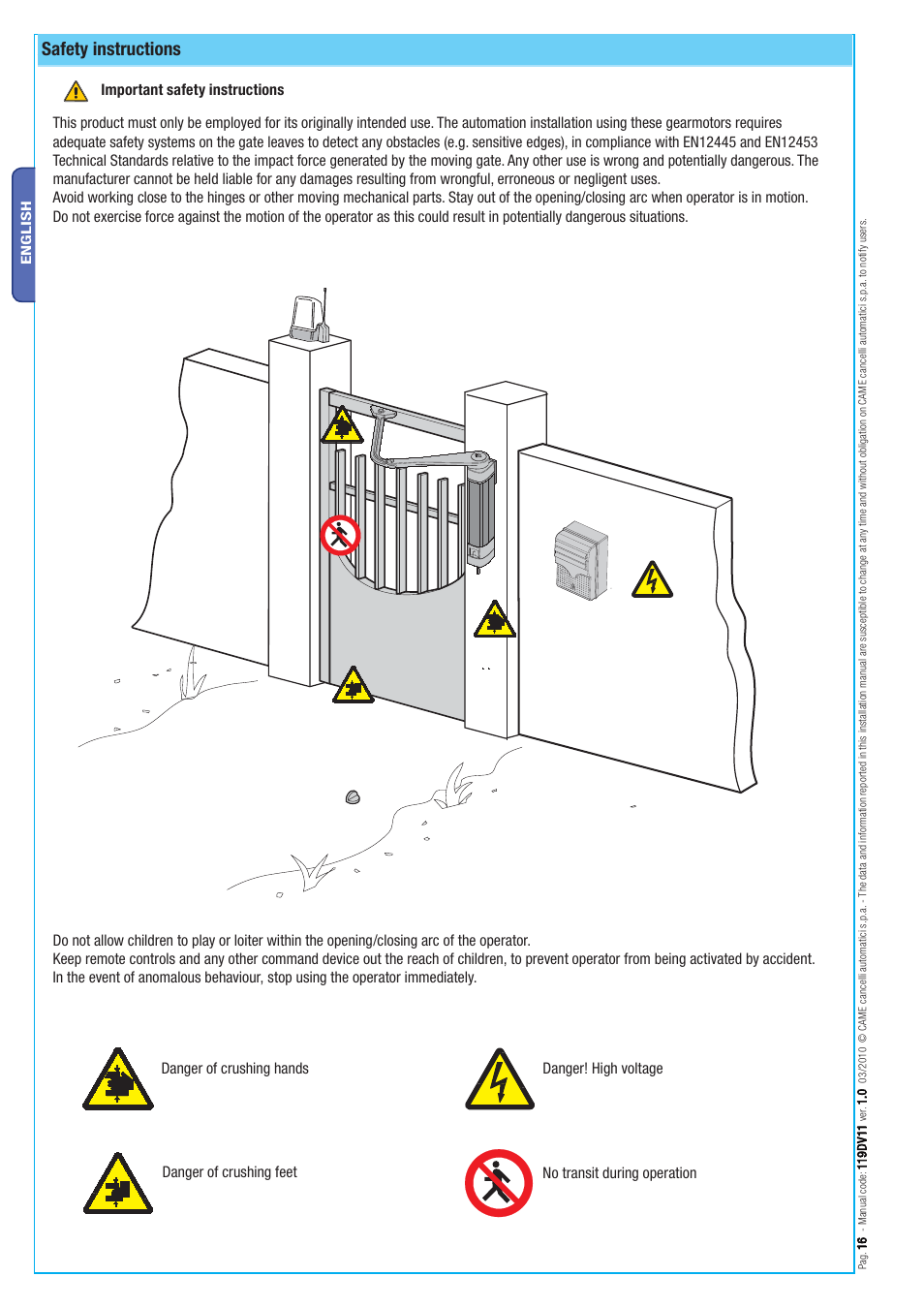 Safety instructions | CAME Stylo User Manual | Page 16 / 20