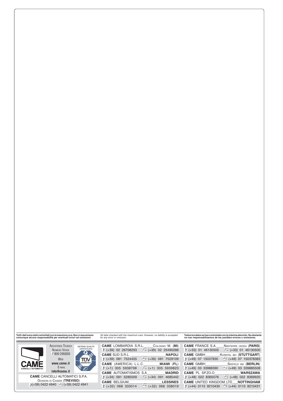 CAME Krono User Manual | Page 10 / 10