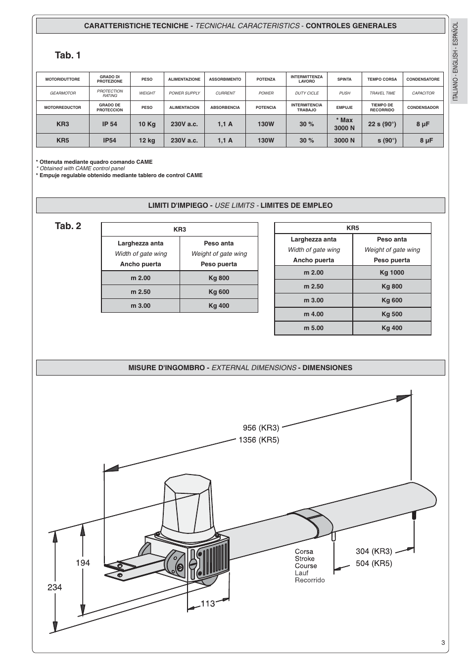 Tab. 1 tab. 2 | CAME Krono User Manual | Page 3 / 10