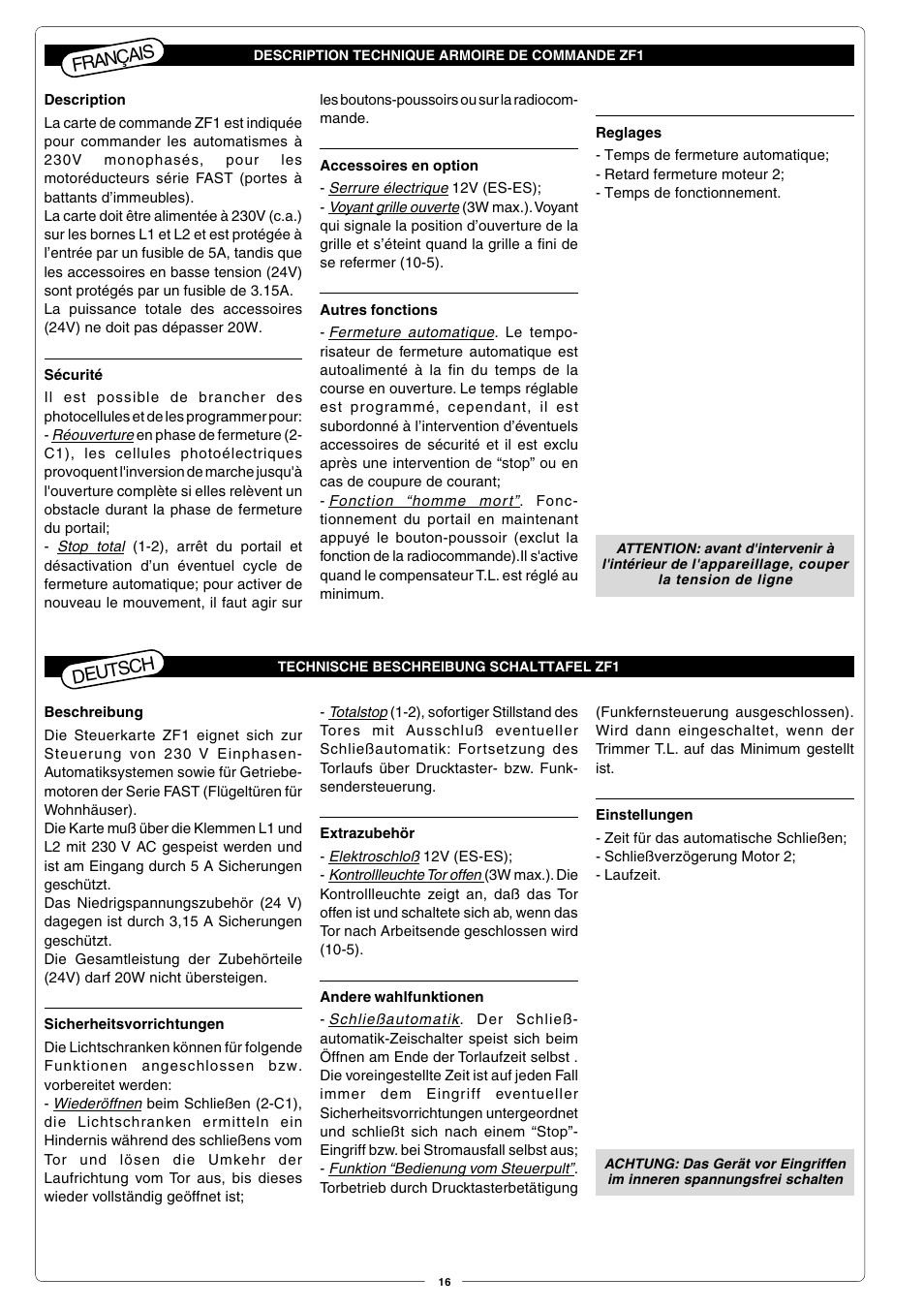 Deutsch, Français | CAME Fast User Manual | Page 16 / 24