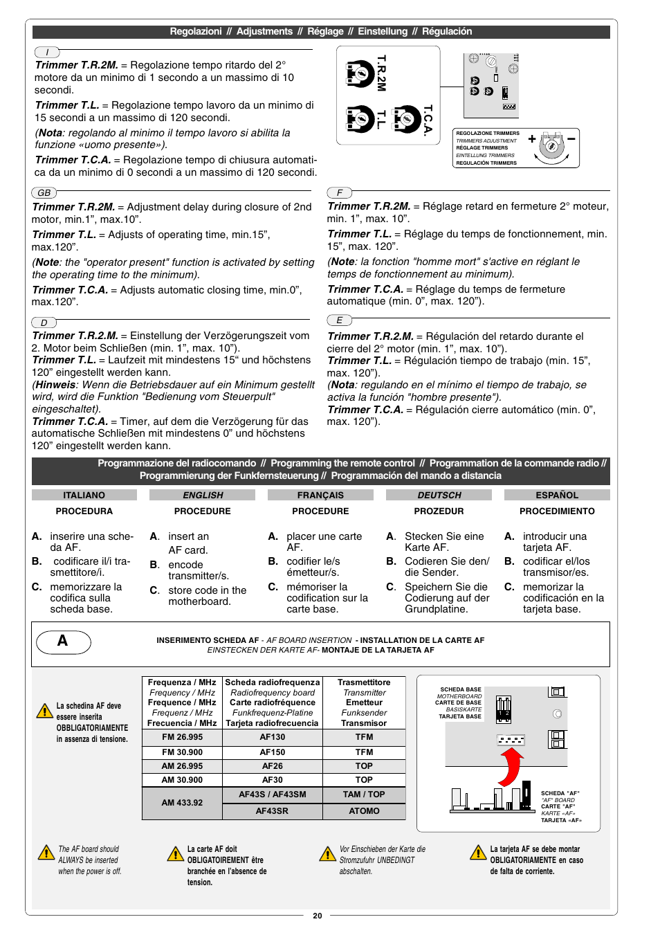 CAME Fast User Manual | Page 20 / 24