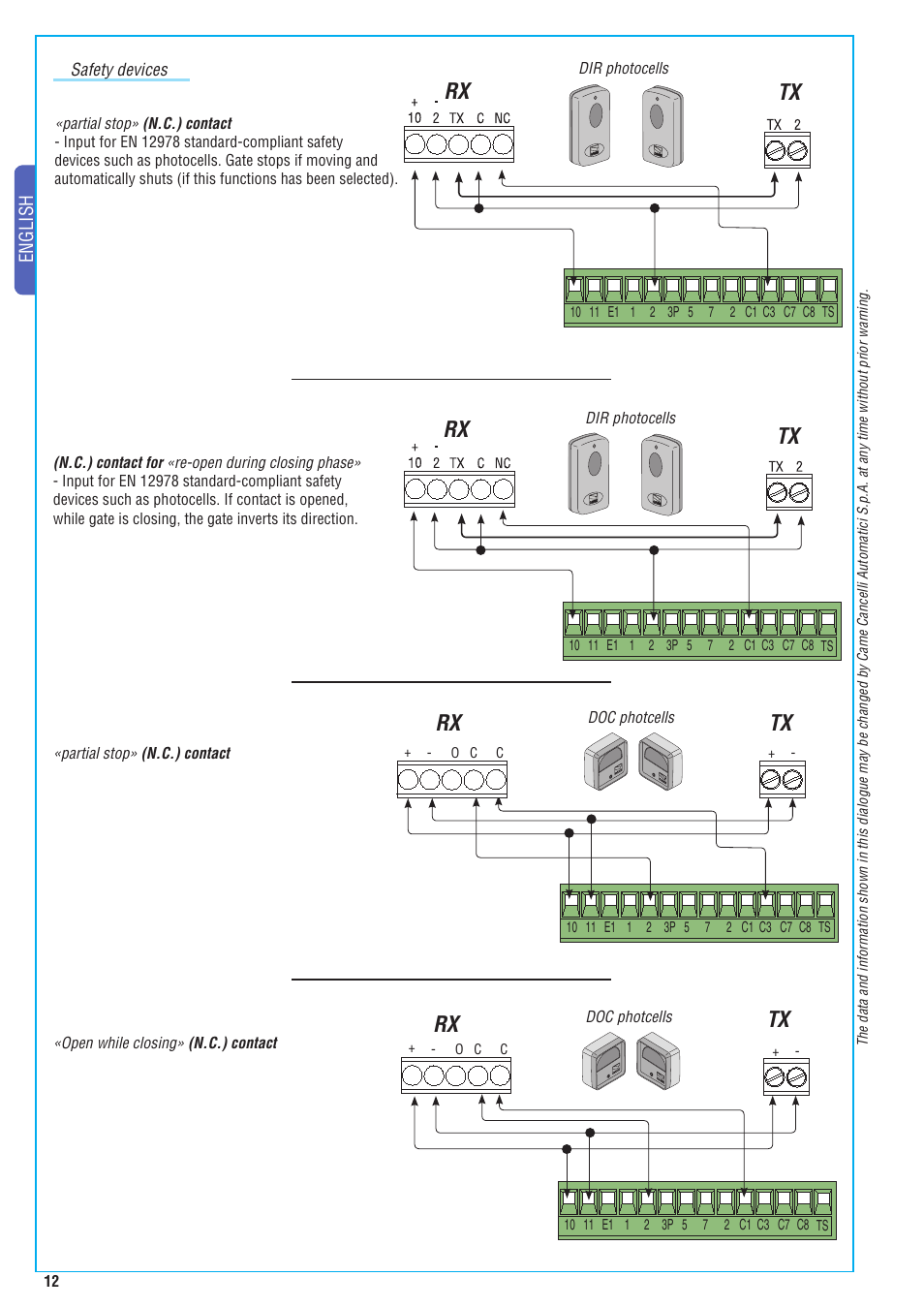 Rx tx, Rx tx rx rx tx, English | CAME BX-243 Kit User Manual | Page 12 / 22