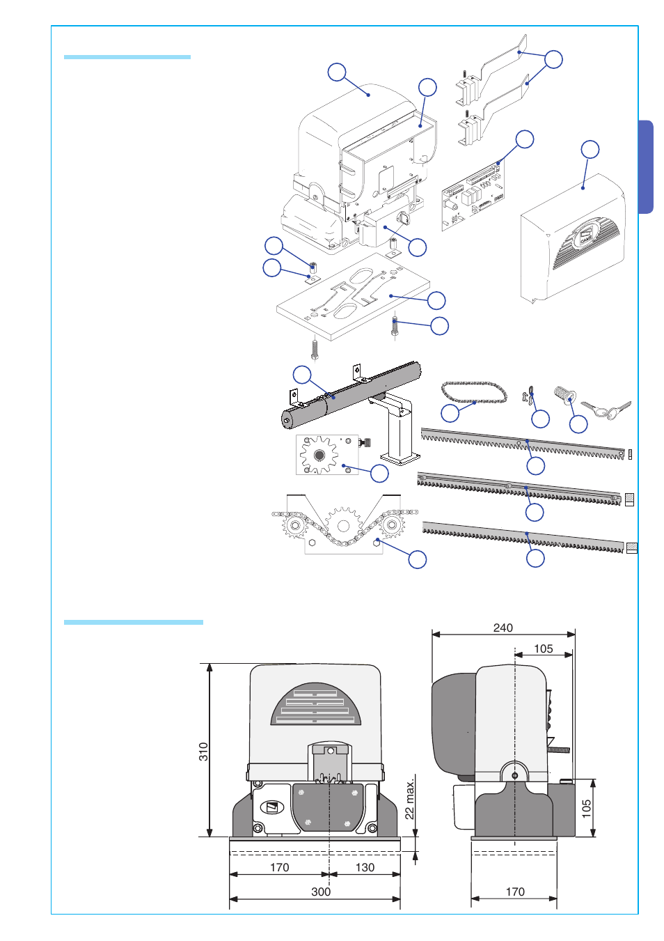 English 4.4 size measurements, 3 parts description | CAME BX-P Kit User Manual | Page 3 / 18