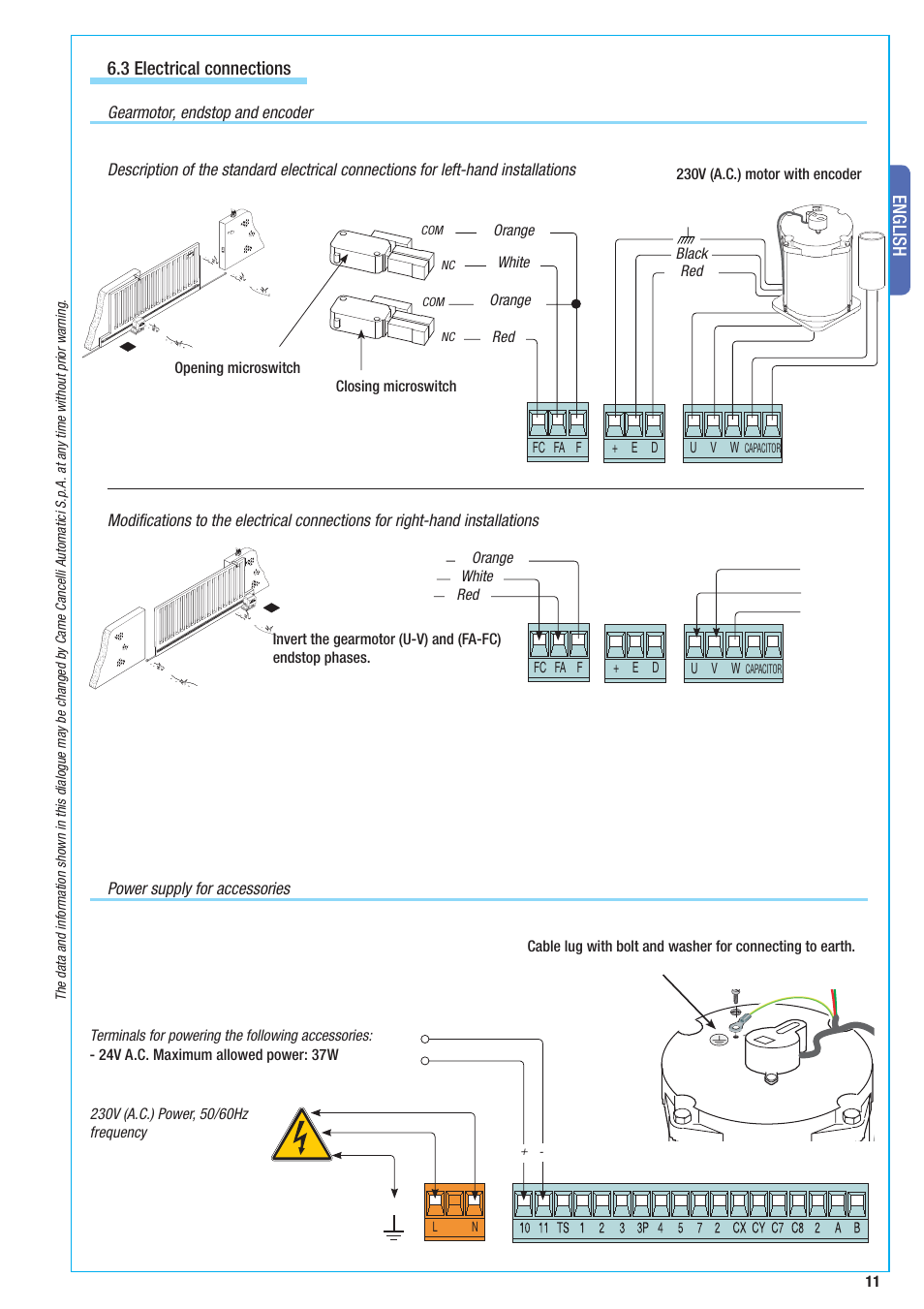 English, 3 electrical connections | CAME BX-10 Kit User Manual | Page 11 / 34