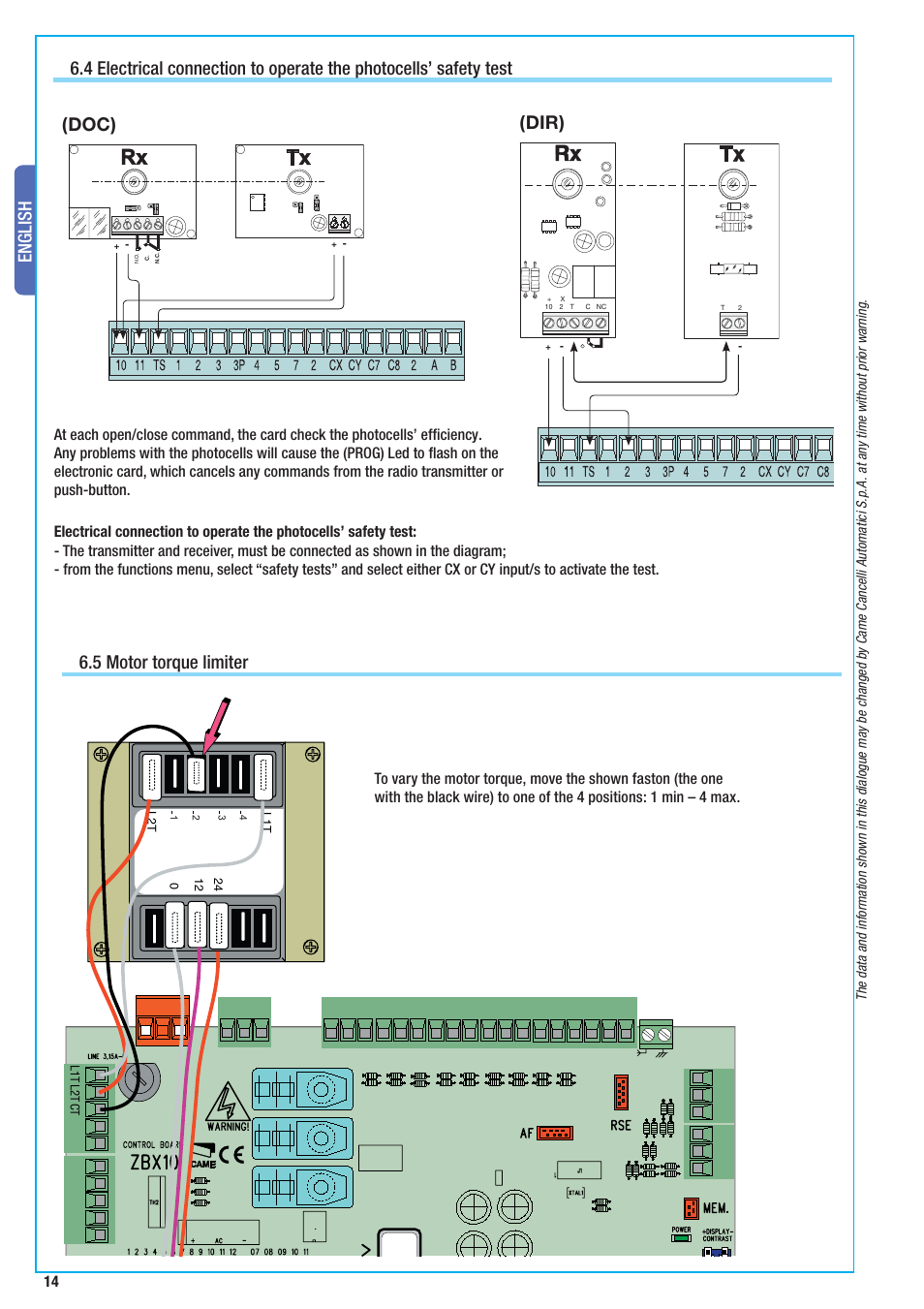 English, Doc) (dir), 5 motor torque limiter | CAME BX-10 Kit User Manual | Page 14 / 34