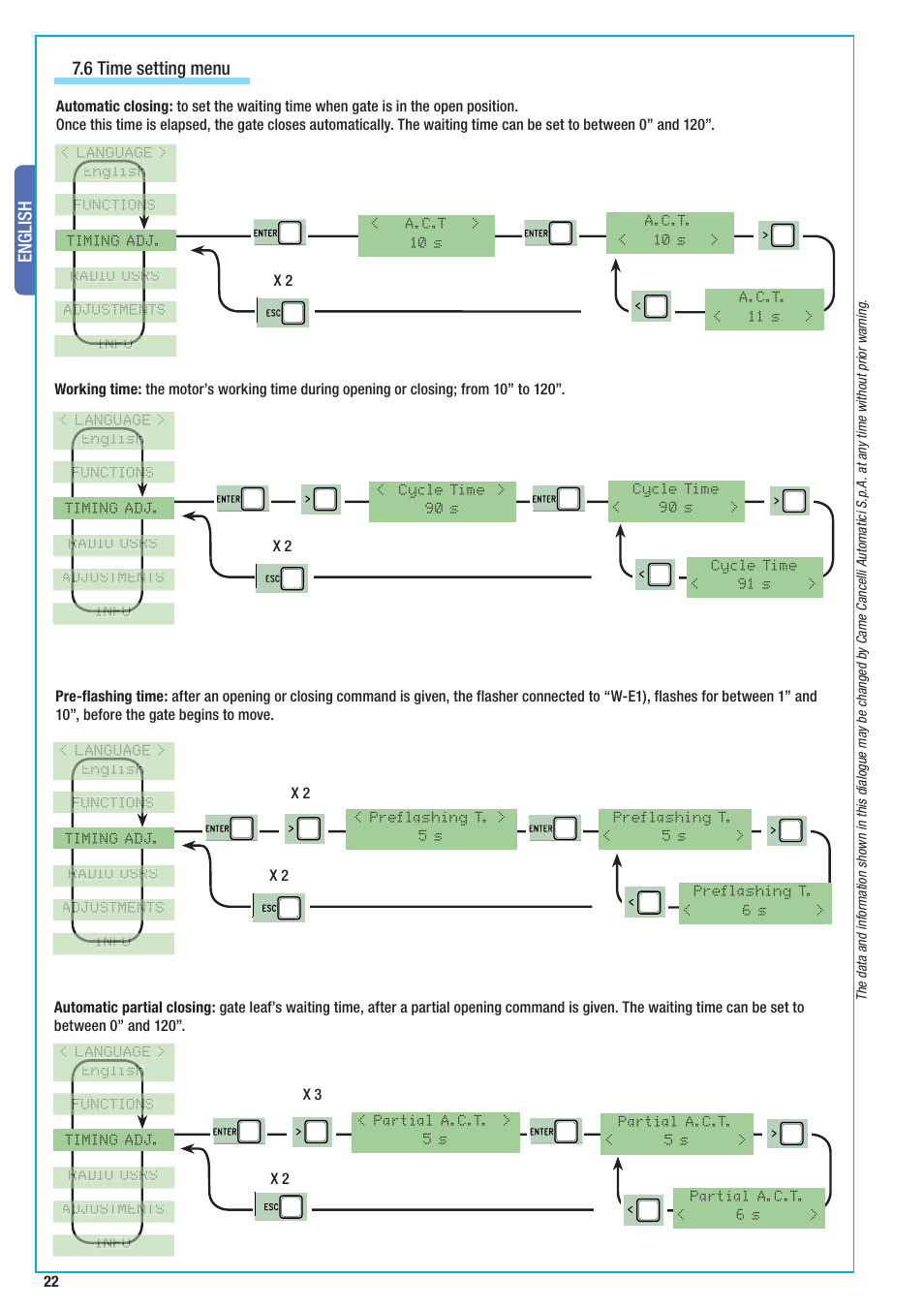 English, 6 time setting menu | CAME BX-10 Kit User Manual | Page 22 / 34