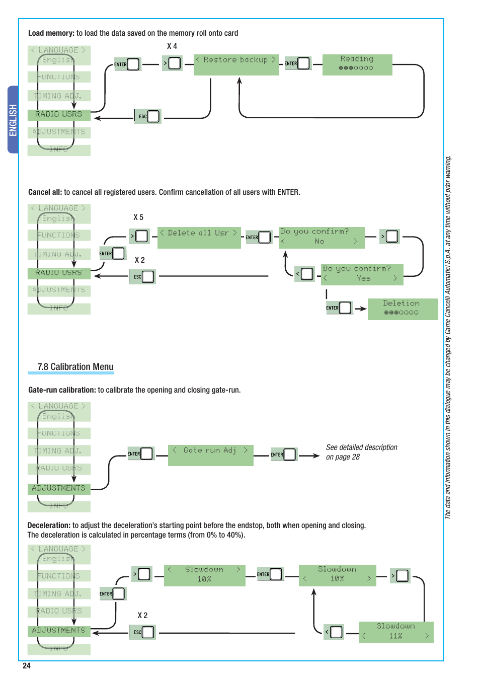 English, 8 calibration menu | CAME BX-10 Kit User Manual | Page 24 / 34