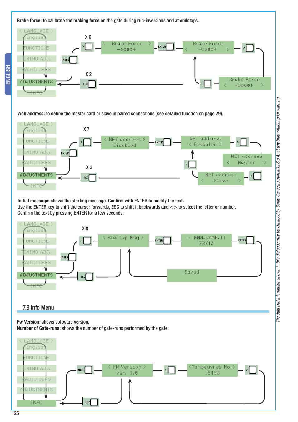 English, 9 info menu | CAME BX-10 Kit User Manual | Page 26 / 34