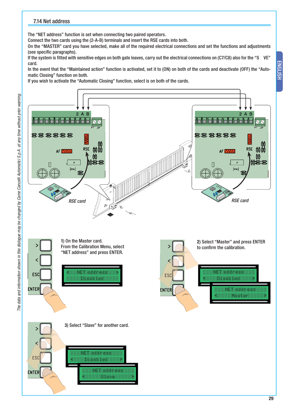 English, 14 net address | CAME BX-10 Kit User Manual | Page 29 / 34