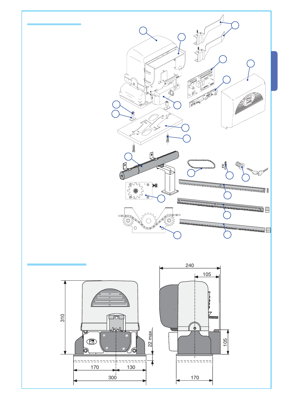 4 size measurements, English 4.3 parts description | CAME BX-241 User Manual | Page 3 / 16