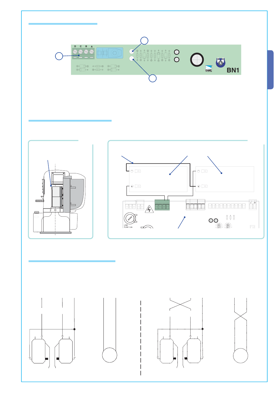 3 description board bn1, English, 5 gearmotor end-stop connection | 4 emergency battery connection | CAME BX-241 User Manual | Page 9 / 16