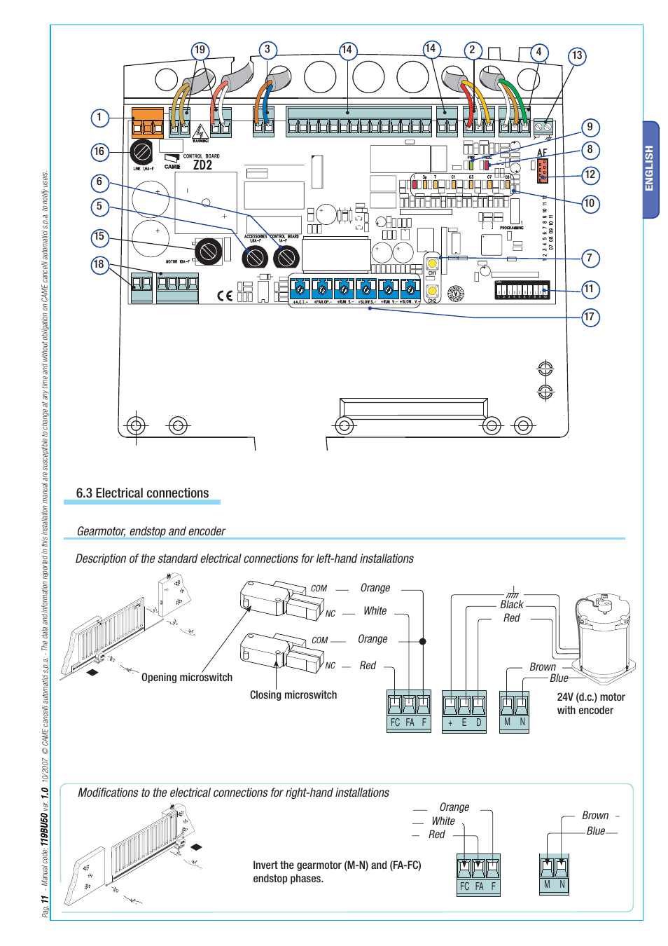 3 electrical connections | CAME BX-246 Kit User Manual | Page 11 / 24