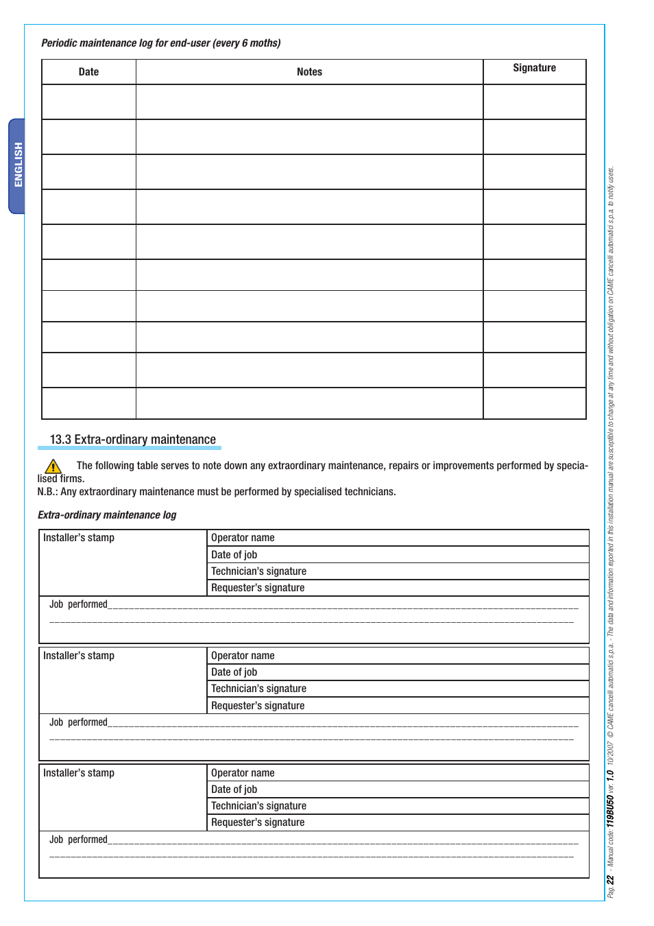 3 extra-ordinary maintenance | CAME BX-246 Kit User Manual | Page 22 / 24