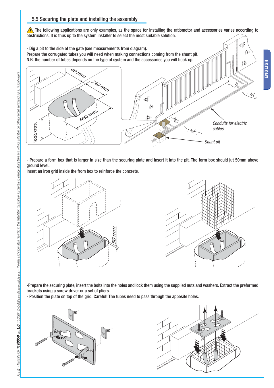 5 securing the plate and installing the assembly | CAME BX-246 Kit User Manual | Page 5 / 24