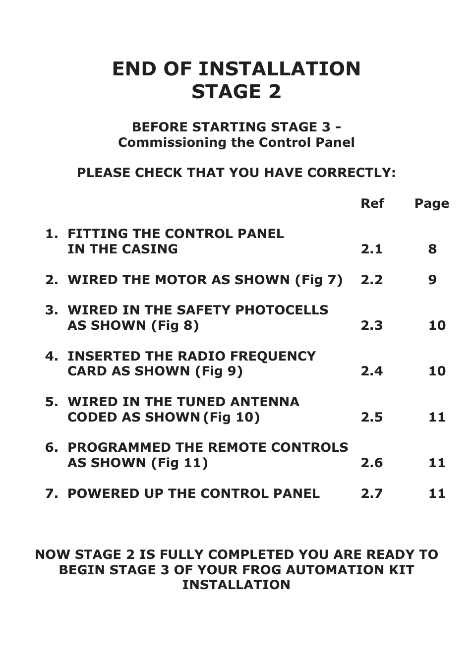 End of installation stage 2 | CAME Frog-AES24 Kit User Manual | Page 13 / 32