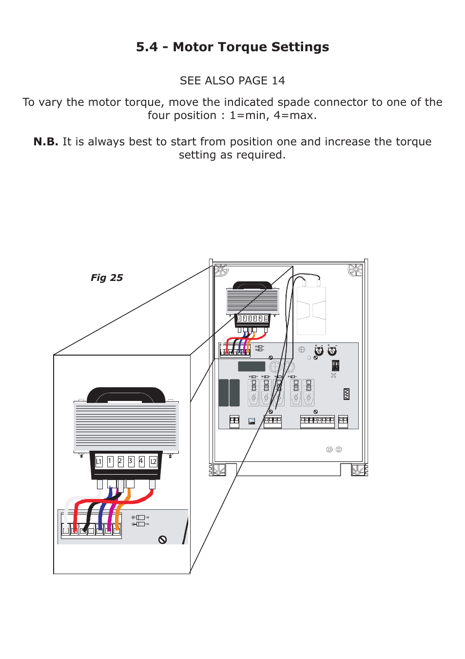 4 - motor torque settings, See also page 14, Fig 25 | CAME Frog-AES24 Kit User Manual | Page 23 / 32