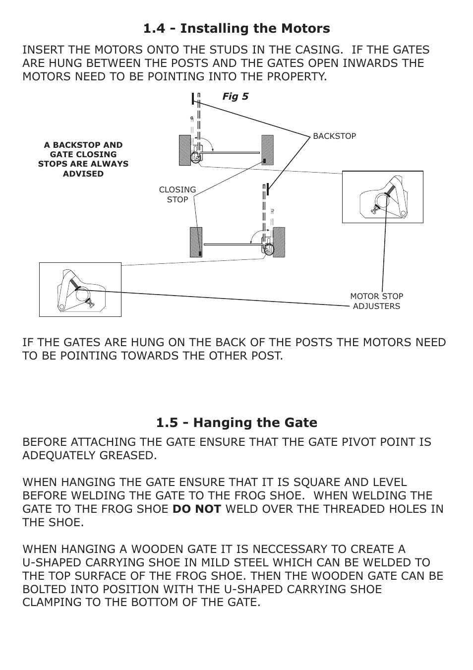 4 - installing the motors, 5 - hanging the gate | CAME Frog-AES24 Kit User Manual | Page 6 / 32