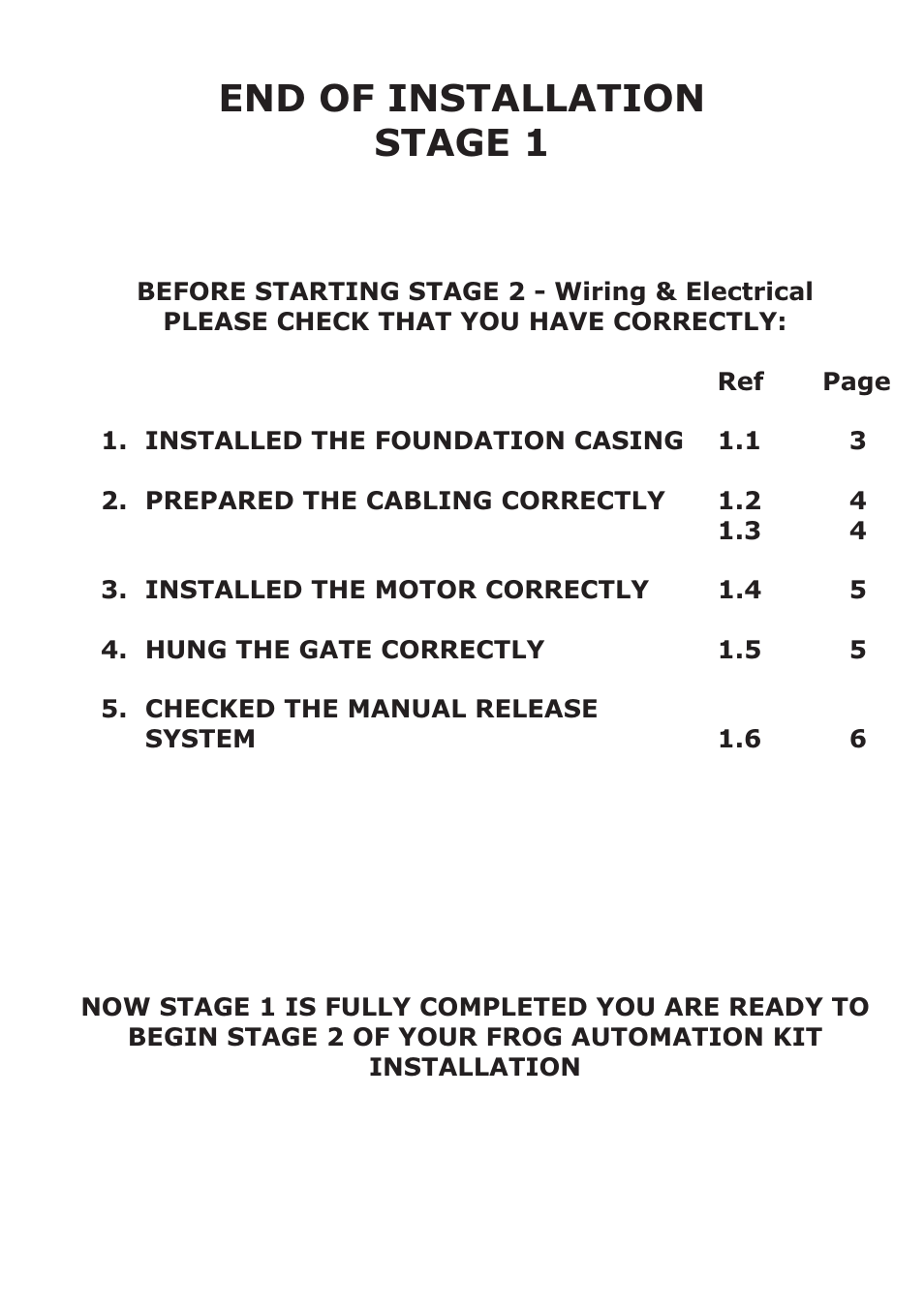 End of installation stage 1 | CAME Frog-AES24 Kit User Manual | Page 8 / 32