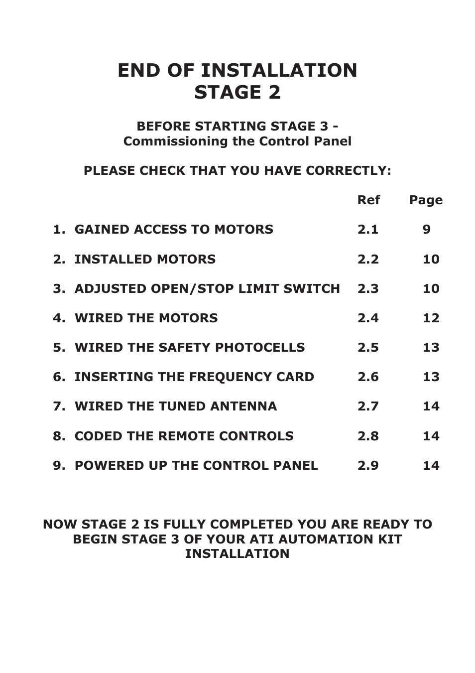 End of installation stage 2 | CAME Ati-P324 Kit User Manual | Page 17 / 36