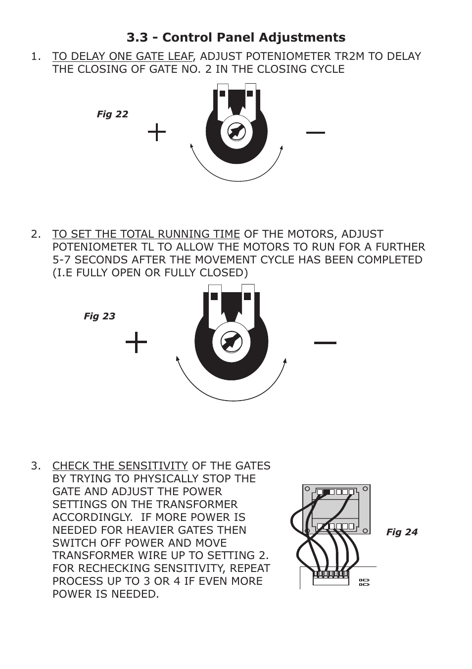 3 - control panel adjustments | CAME Ati-P324 Kit User Manual | Page 20 / 36