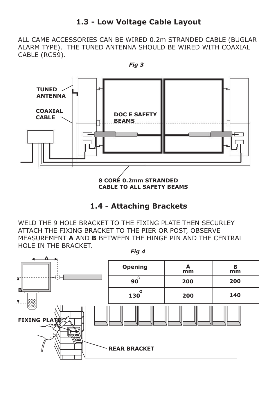 3 - low voltage cable layout, 4 - attaching brackets | CAME Ati-P324 Kit User Manual | Page 6 / 36