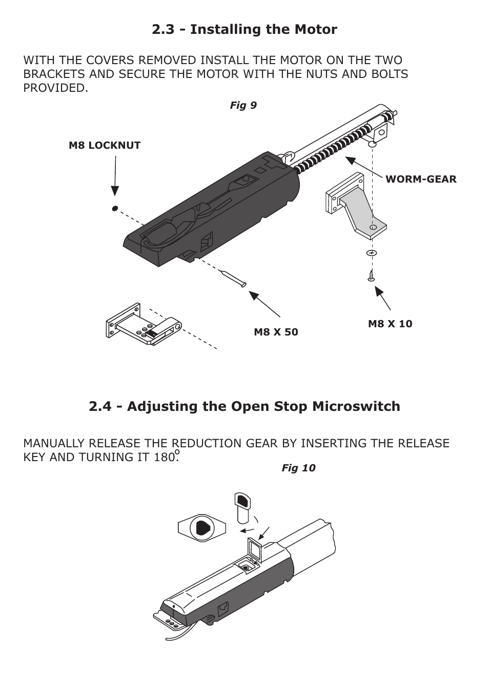 4 - adjusting the open stop microswitch, 3 - installing the motor | CAME Ati-S324 Kit User Manual | Page 12 / 36