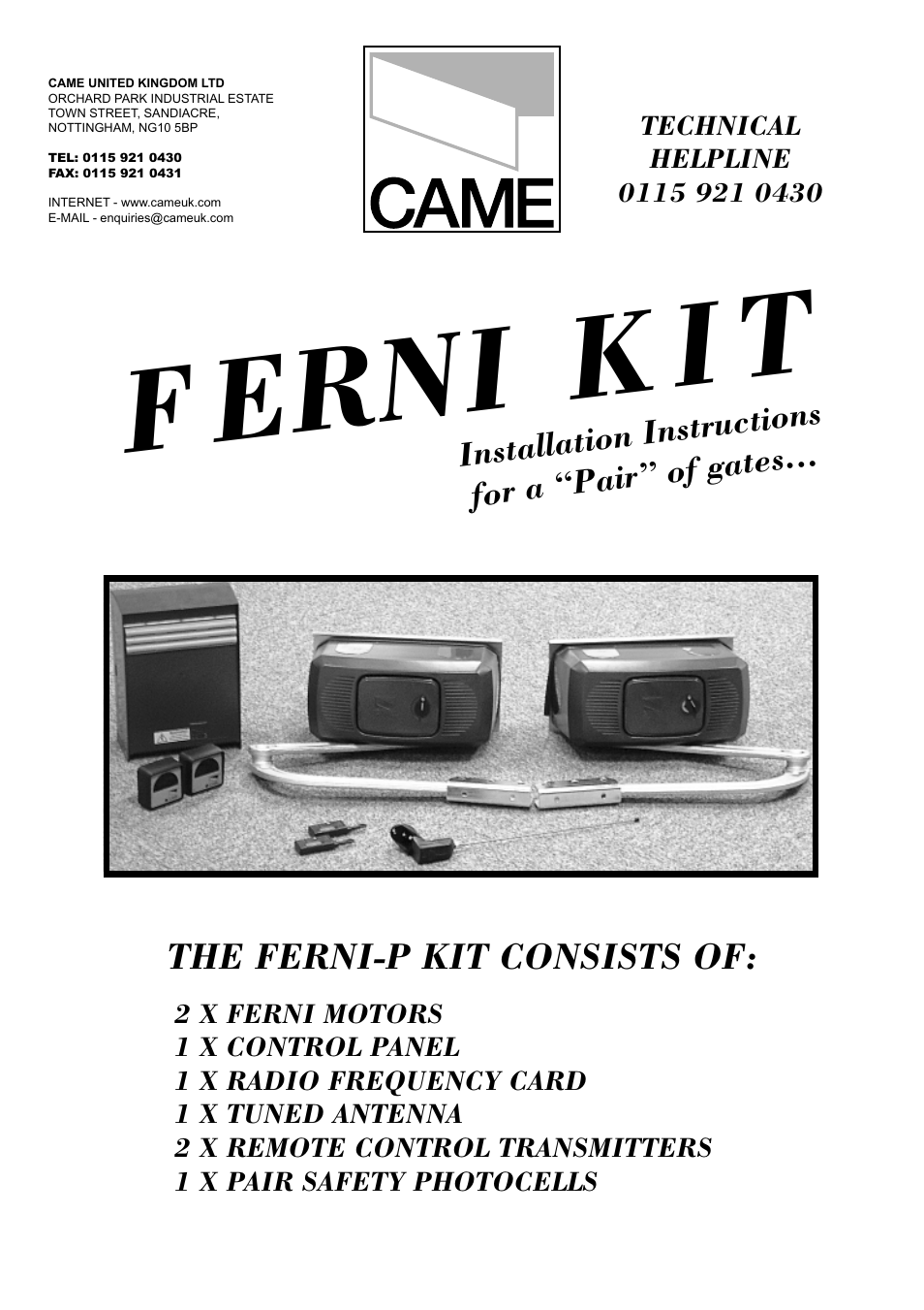 CAME FerniE-P Kit User Manual | 36 pages