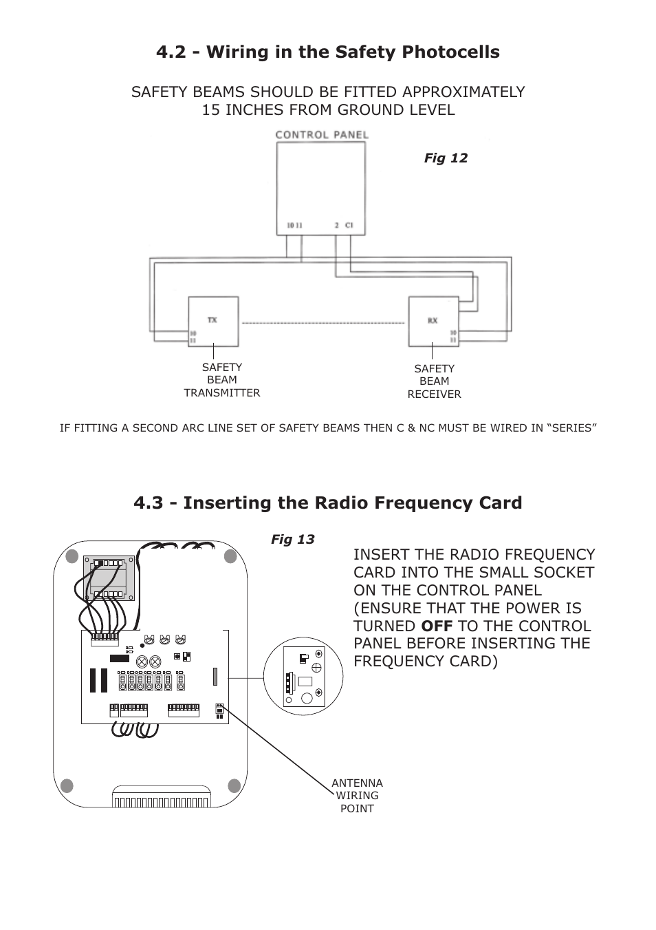 2 - wiring in the safety photocells, 3 - inserting the radio frequency card | CAME FerniE-P Kit User Manual | Page 15 / 36