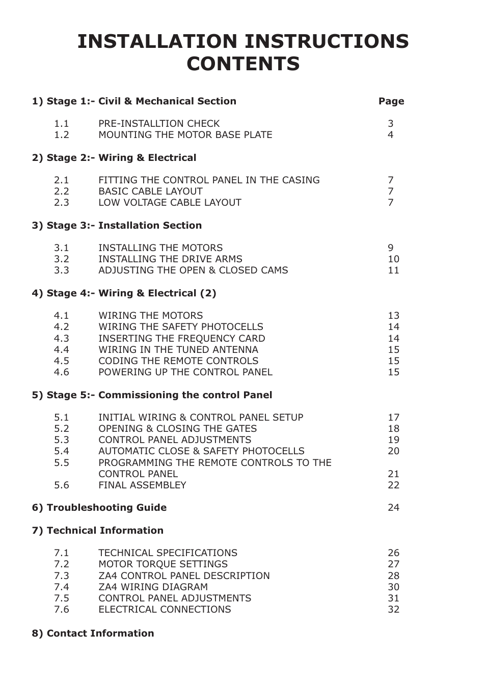 Installation instructions contents | CAME FerniE-P Kit User Manual | Page 3 / 36