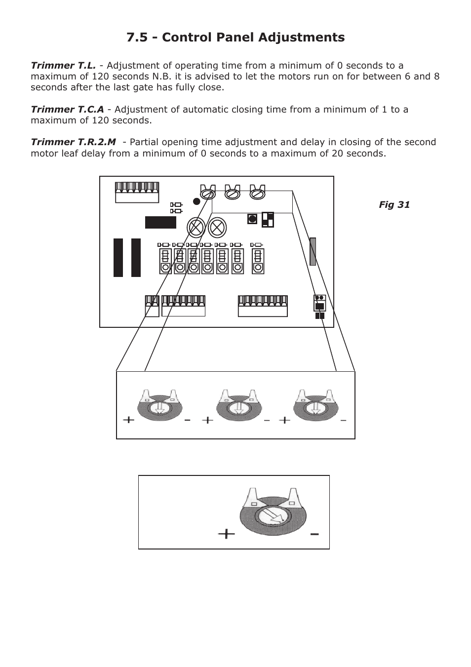5 - control panel adjustments | CAME FerniE-P Kit User Manual | Page 32 / 36