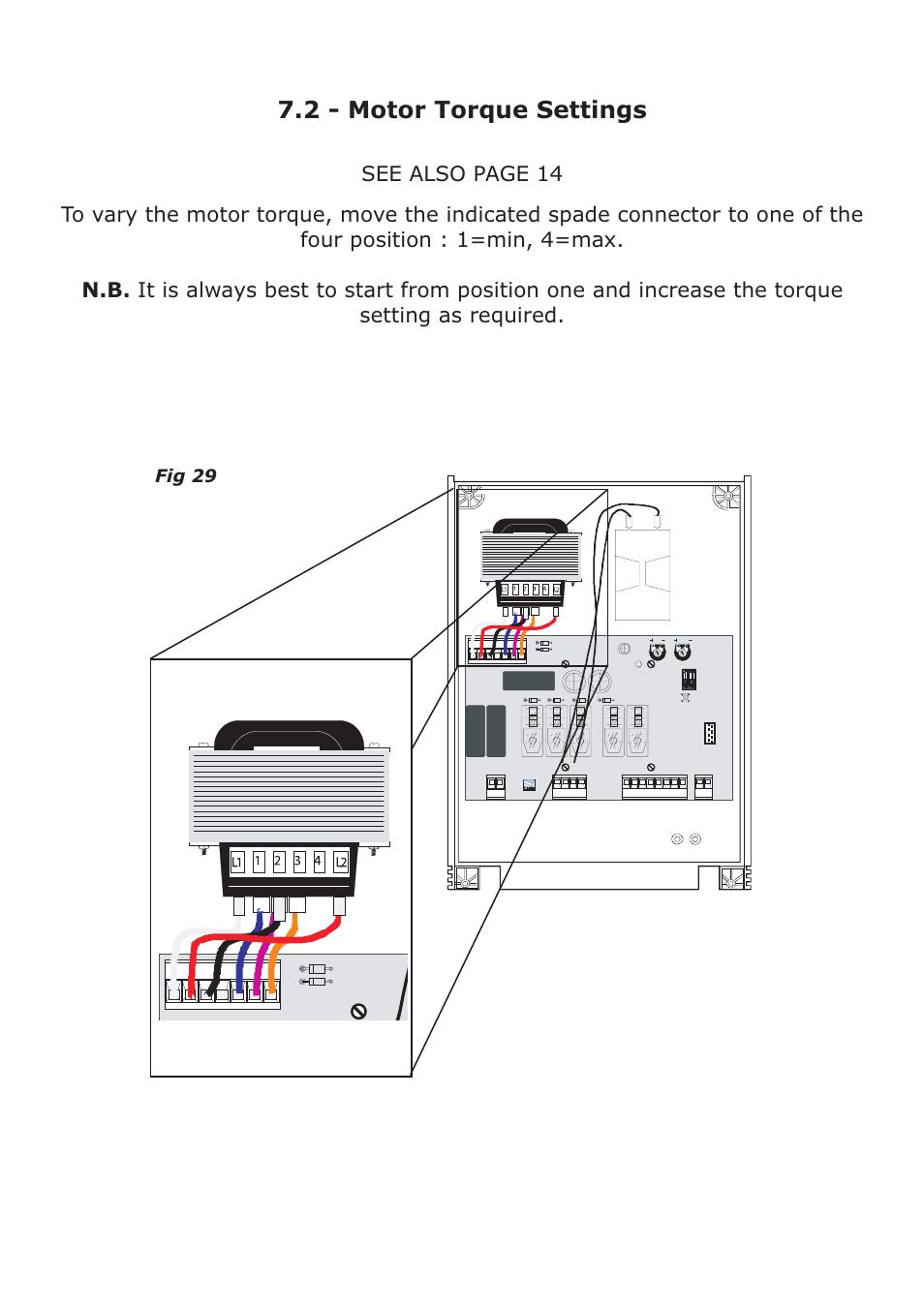 2 - motor torque settings, Fig 29 | CAME FerniE-S Kit User Manual | Page 29 / 36