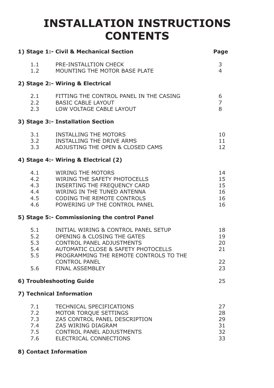 Installation instructions contents | CAME FerniE-S Kit User Manual | Page 3 / 36