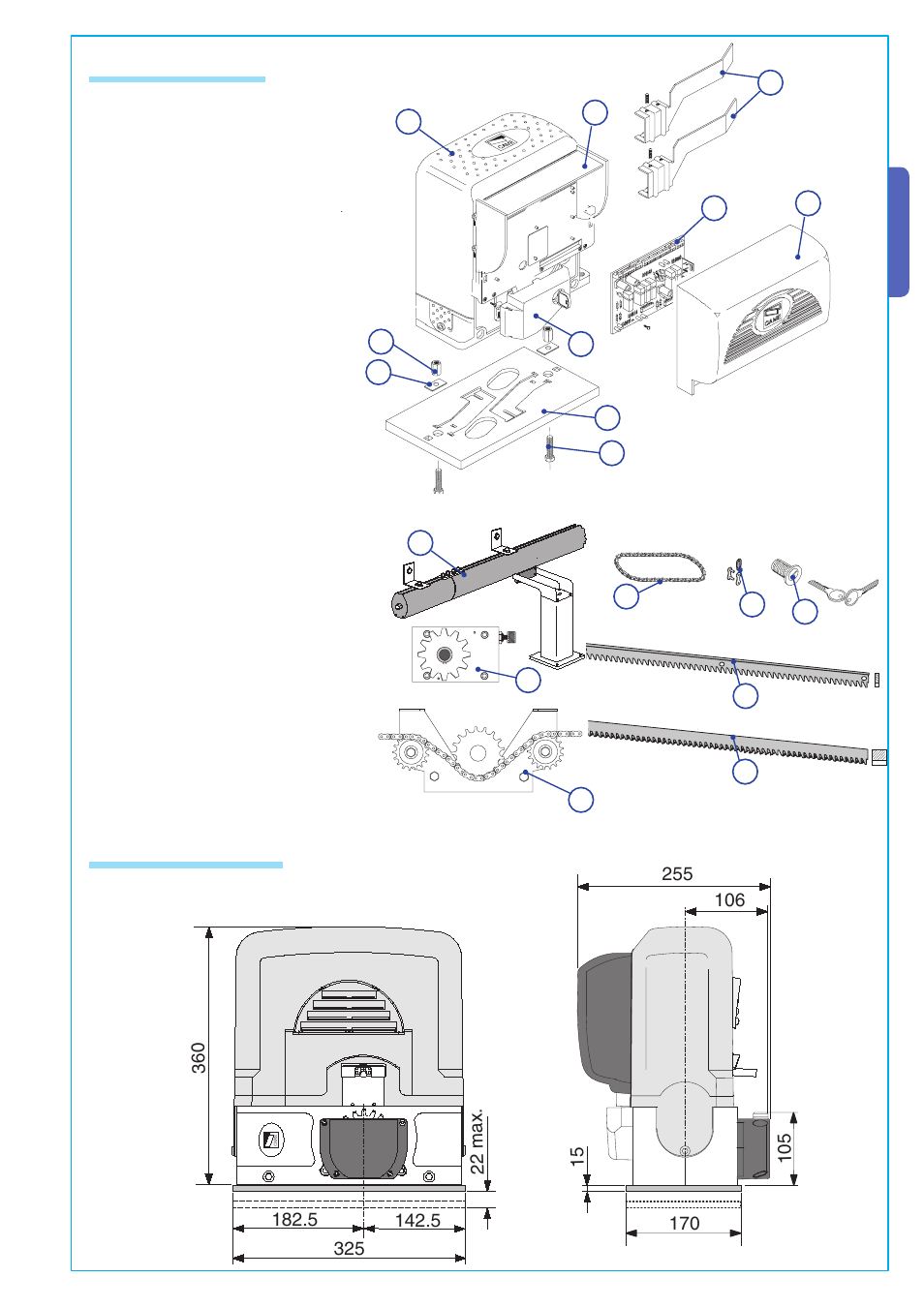 4 size measurements, English 4.3 parts description | CAME BK-12P Kit User Manual | Page 3 / 18
