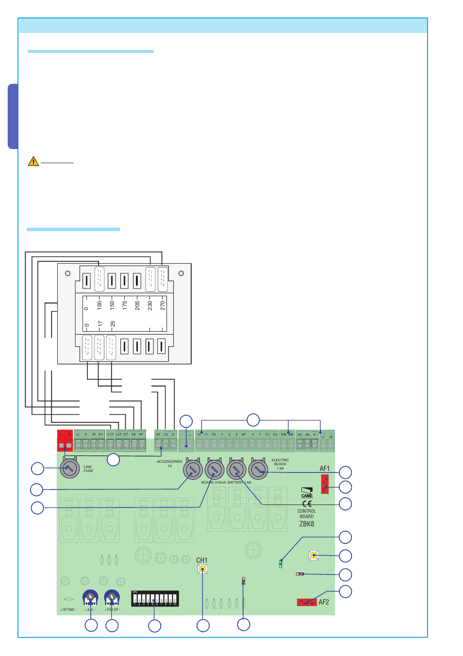 6 control board, 1 technical description board 6.2 main components, English | Orange violet blue white red black grey brown | CAME BK-12P Kit User Manual | Page 8 / 18