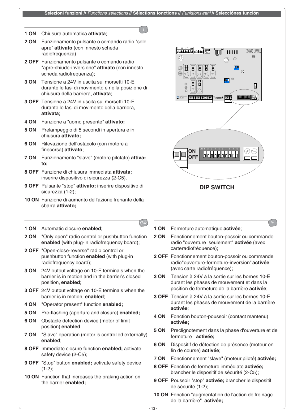Dip switch | CAME G6000 User Manual | Page 13 / 24