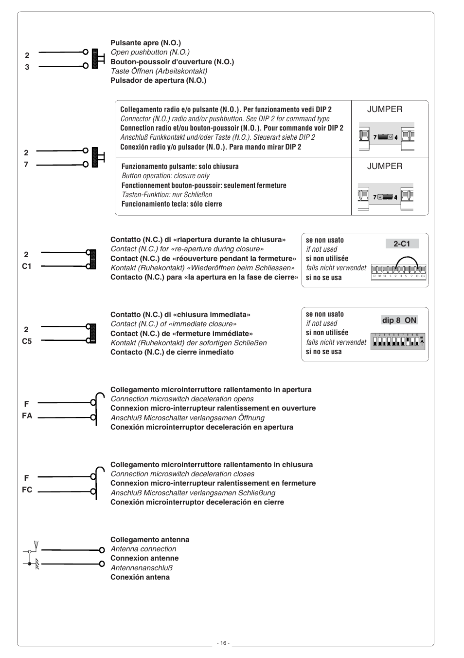 Jumper, Dip 8 on | CAME G6000 User Manual | Page 16 / 24