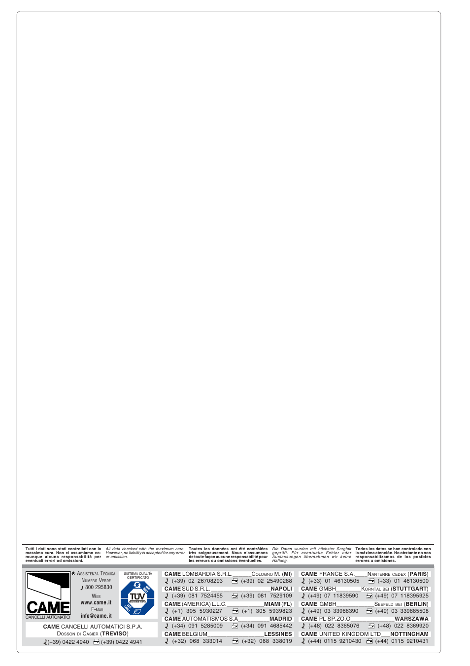CAME G6000 User Manual | Page 24 / 24