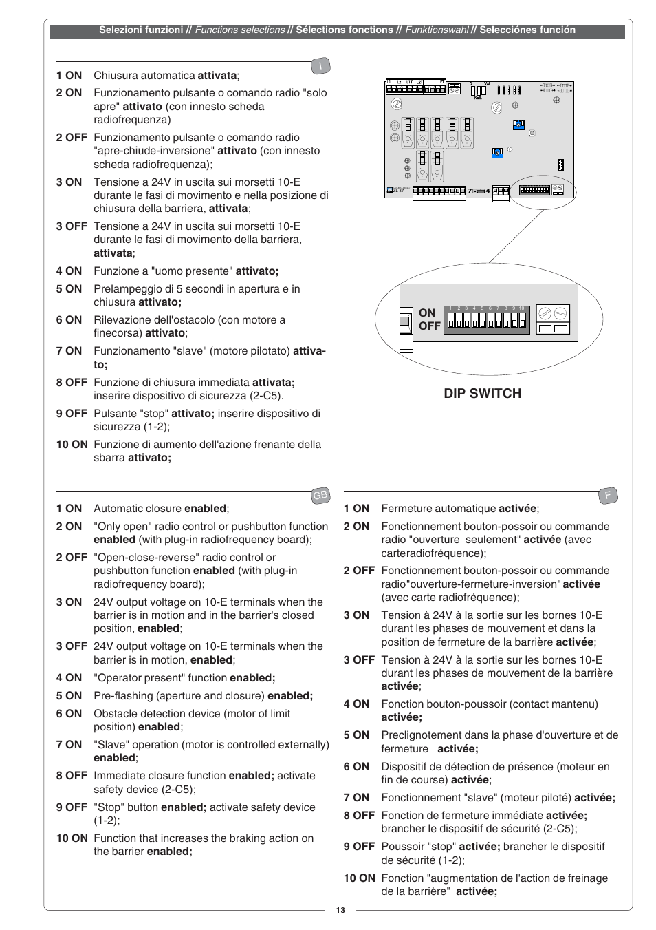 Dip switch | CAME G4000 User Manual | Page 13 / 24