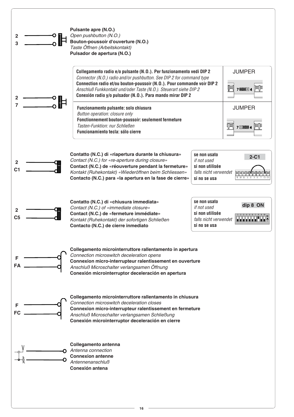 Jumper, Dip 8 on | CAME G4000 User Manual | Page 16 / 24