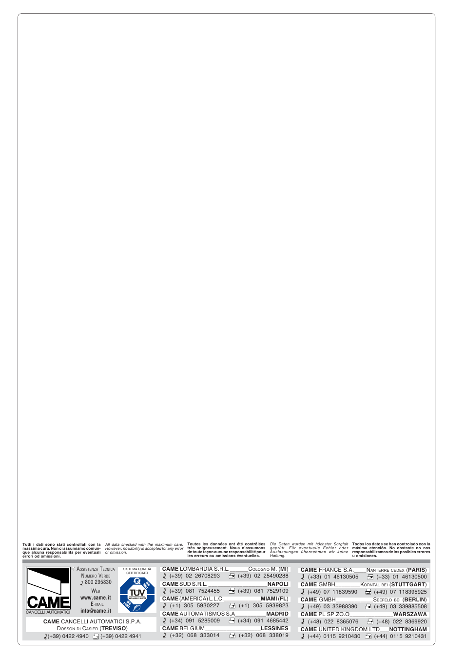 CAME G4000 User Manual | Page 24 / 24