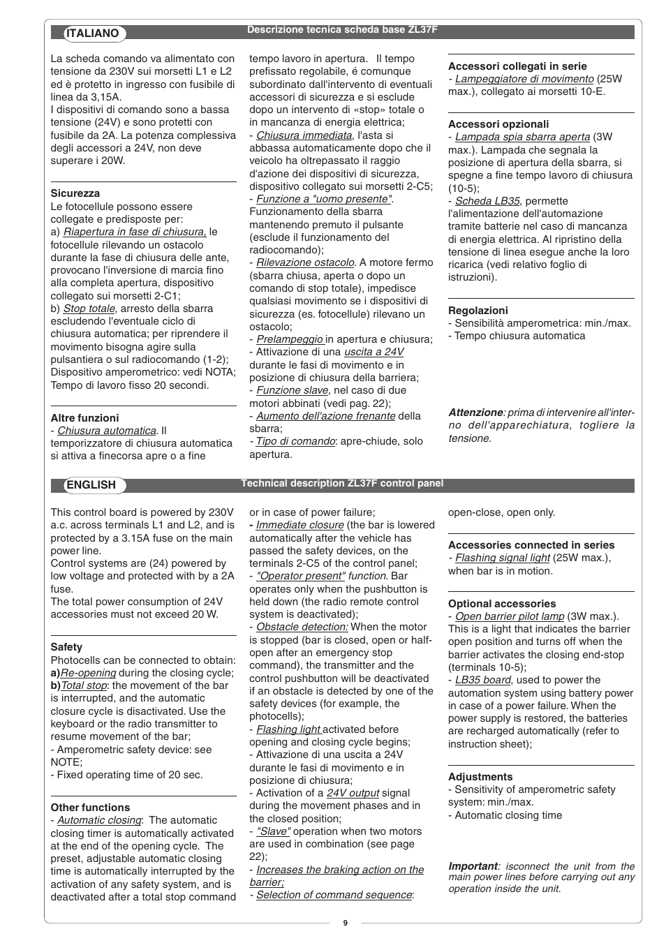 CAME G4000 User Manual | Page 9 / 24
