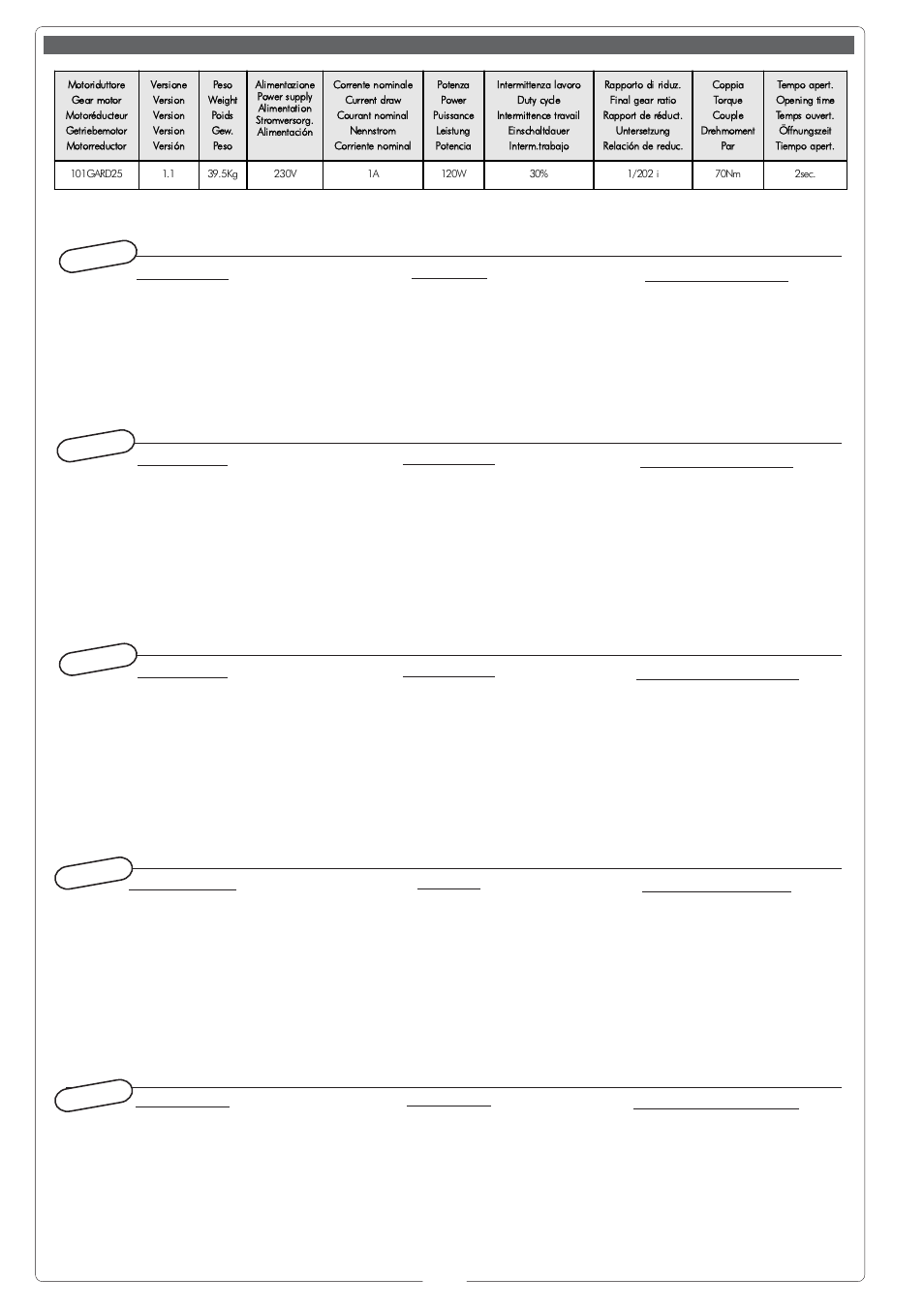 Descrizione, Description, Beschreibung | Descripción | CAME G2500 User Manual | Page 2 / 12