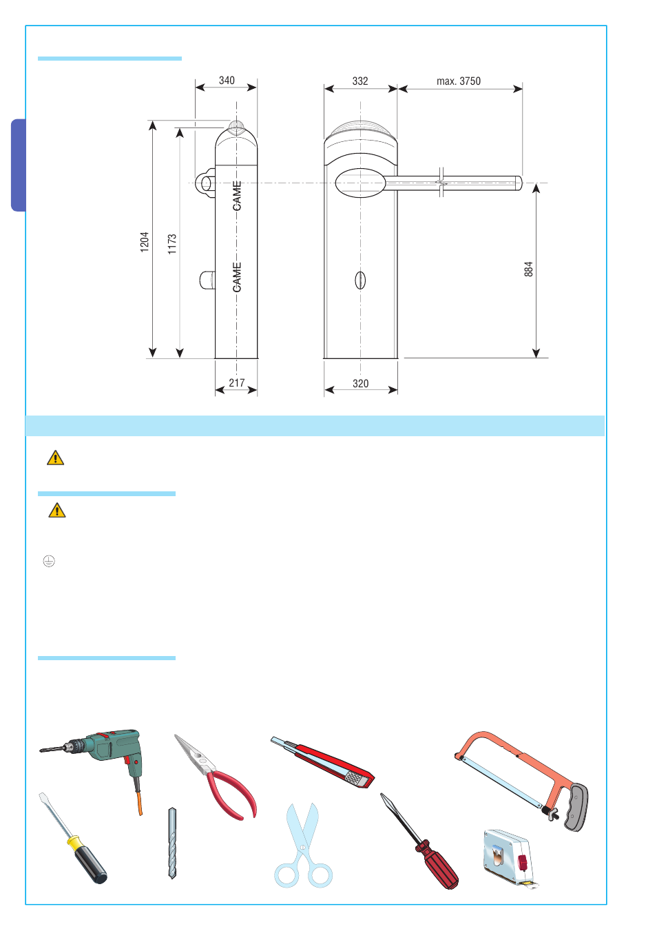 5 installation, English, 4 size measurements | 1 preliminary checks 5.2 tools and materials | CAME G424VDX Kit User Manual | Page 4 / 16
